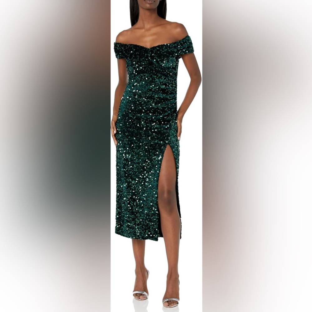 NEW Likely Ronan Sequined Velvet Dress in Emerald Green
